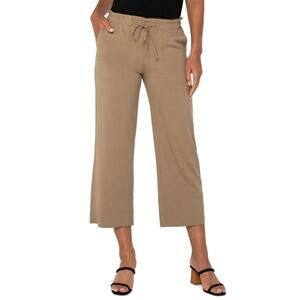 Liverpool Los Angeles Women Tan Ankle Wide Leg Tie Waist Pants Petite Size M